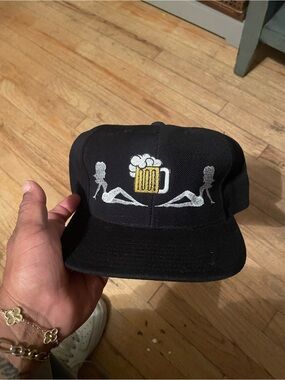 Black Snapback Hat with Beer & Silhouette Embroidery